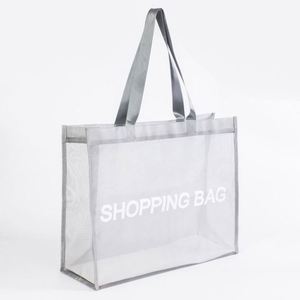 Sac de courses en nylon maillé transparent et respirant, imprimé lettres, portable, pour la plage et le supermarché, vente en gros - Product Image 2