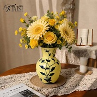 Vase à fleurs en céramique jaune peint à la main, décoration d'intérieur, accent décoratif, vase oriental pour centre de table, décoration d'étagère de salon