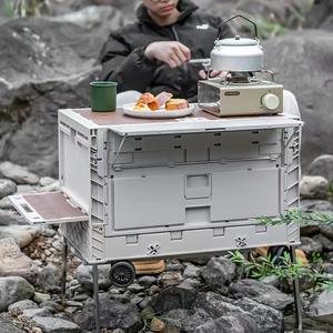 Table de camping extérieure rétractable avec couvercle coulissant magnétique, chariot pliable en plastique <span class=keywords><strong>à</strong></span> 4 roues, multifonctionnel, capacité de 6 <span class=keywords><strong>à</strong></span> 10 L - Product Image 4