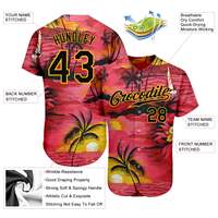 Maillot de baseball personnalisé rouge et vert, motif palmiers Hawaï, chemise boutonnée de baseball, hauts de baseball