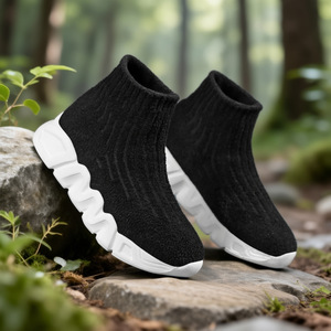 Chaussures de sport en maille extensible à la mode, coupe haute, à enfiler, avec empeigne en tricot élastique, semelle épaisse antidérapante, confortables, pour la marche décontractée - Product Image 2