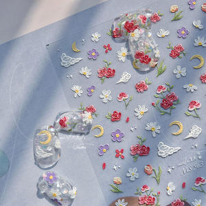 TSZS Summer Nail Art Stickers Red Rose 5D Relieves Deslizadores autoadhesivos Tulip Daisy Rose Stars Clouds Moon para proveedor de <span class=keywords><strong>uñas</strong></span> - Product Image 2