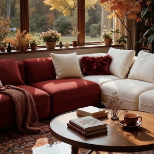 Divano a L in Velluto Polaris Stile Nordico Lusso Leggero, Ecologico, in Legno <span class=keywords><strong>Rosso</strong></span> <span class=keywords><strong>e</strong></span> <span class=keywords><strong>Bianco</strong></span>, per Soggiorno di Piccoli Appartamenti - Product Image 5