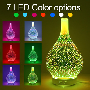 Diffuseur <span class=keywords><strong>d</strong></span>'arômes en verre 3D en forme de feu <span class=keywords><strong>d</strong></span>'artifice de 100 ml, humidificateur ultrasonique silencieux avec 7 lumières LED pour chambre à coucher - Vente en gros - Product Image 1