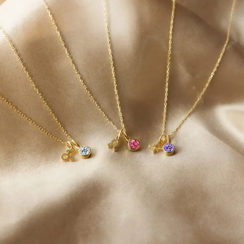 Klasik paslanmaz çelik altın güzel takı zodyak kolye 12 takımyıldızları Rhinestone Birthstone kolye kadınlar