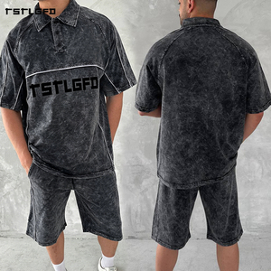 Manufacturer Gradient <b>Spray</b> Dye Shorts <b>Set</b> for Custom Logo in Vintage Street Style and High Quality Distressed Mens Tracksuit - Product Image 2