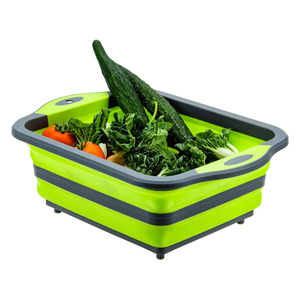 Cesta coladora de agua verde plegable para cocina y barbacoa con tabla de cortar de plástico y contenedor - Product Image 2