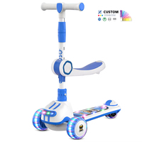 Patinete para niños de altura ajustable para exteriores, cubierta extra ancha iluminada, patinete plegable de 3 ruedas para niños con asiento extraíble