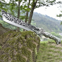 Couteau de coupe en acier inoxydable à haute teneur en carbone forgé à la main de Longquan chinois poignée sculptée en métal faucille en forme d'éventail
