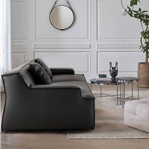 Zayshine Canapé de salon en cuir véritable noir de luxe minimaliste italien Ensemble de canapé modulaire 3 places Appartement Designer Canapé droit - Product Image 4