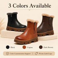 Bottes de neige chaudes en cuir véritable pour filles, à semelle épaisse, avec double fermeture éclair latérale dissimulée, pour l'hiver et l'automne