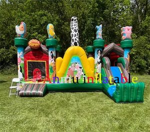 Château gonflable commercial en PVC avec toboggan, parcours d'obstacles gonflable sur le thème des animaux de la ferme à vendre - Product Image 2