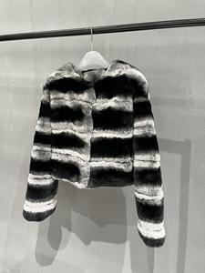 Manteau pour femme en laine réaliste importée de <span class=keywords><strong>France</strong></span>, tricot dense et doux, en fourrure de lapin rex et de chinchilla - Product Image 1