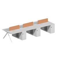 Poste de travail de bureau double face 6 places avec armoire de rangement latérale, bureau modulaire pour personnel avec cloison