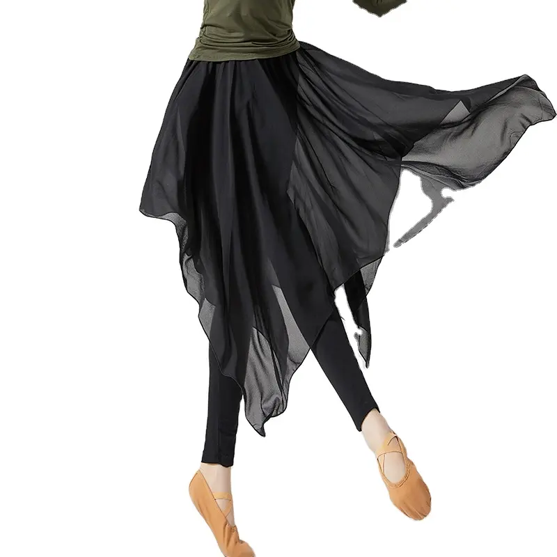ラテンダンスパンツスカートモダンダンスパンツシフォン練習服大人の女性のスカートクラシックスイングハーフボディスカート