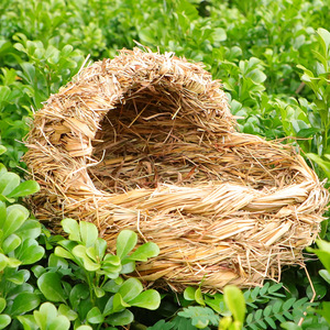 Maison pour animaux de compagnie en paille faite à la main, ronde, taille moyenne, pour oiseaux, en matériau végétal, mobilier pour animaux - Product Image 2