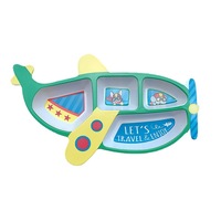 Ensemble d'ustensiles mignons et sûrs en fibre de bambou pour enfants, assiette compartimentée à motif dessin animé pour bébé, cuillère à aliments complémentaires motif avion pour usage domestique