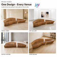 Banc d'attente extérieur commercial multi-personnes en bois massif nordique, design paramétrique moderne, durable et écologique