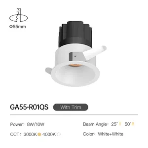 XRZLux Deep Anti-Glare LED COB Downlight Cut-out 55mm 8W 10W Encastré LED Downlight Aluminium Plafond Spot Éclairage Intérieur