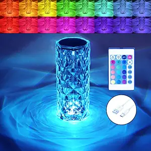 Modern romantik masa kapalı gül 16 renk değiştirme RGB dekoratif dokunmatik şarj edilebilir USB led kristal gece ışıkları masa lambası