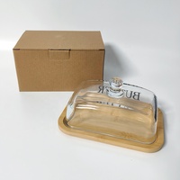 Plateau à beurre couvert anti-poussière pour la cuisine, présentoir à cupcakes individuel au design simple et moderne en bambou naturel