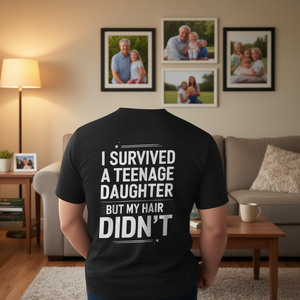 Sobreviví a mi hija adolescente, pero mi cabello no lo hizo. Camiseta, ropa promocional. - Product Image 3