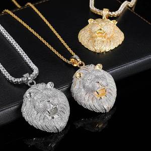 Colgante de Cabeza de León Personalizado de Plata de Ley 925 con Moissanita, Totalmente Engastado, Joyería Hip Hop, Chapado en Oro Real, Engaste Pavé, Amuleto Brillante - Product Image 1