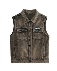 Chaleco vaquero estampado de moda para hombre, estilo otoñal, lavado, rasgado, ajustado, sin mangas, transpirable, con botones, estilo cowboy, hip hop, ropa de calle, prenda exterior - Product Image 1