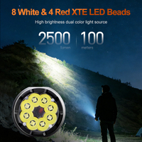 Linterna LED EDC de 8*LED XTE, 2500 Lúmenes, Luz Roja con Imán, Mini Portátil, Recargable por USB, con Indicador de Batería, 26350