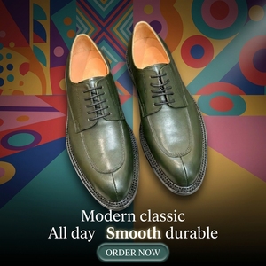 Chaussures habillées formelles pour hommes, style italien, en cuir pleine fleur, fabriquées à la main, à enfiler, type Derby - Product Image 6