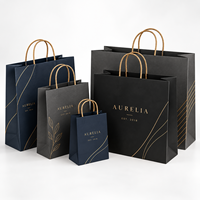Sac en papier kraft noir ECO avec poignée en corde torsadée dorée pour emballage cadeau, vente en gros, logo personnalisé