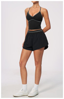 Nouvel ensemble de yoga pour femmes européennes et américaines, brossé, color-block, col en V, dos nu, séchage rapide, Spandex/Nylon, ensemble d'entraînement 2 pièces