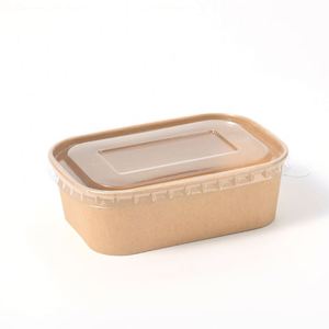 Durable <b>Disposable</b> Eco Friendly Kraft Paper Rectangular Salad <b>Bowl</b> Lid Custom Printing OEM Service Microwavable Biodegradable - Product Image 3