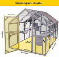 Grande enclos amovible en bois pour chats, maison de chat d'extérieur avec ponts, allées et toit.