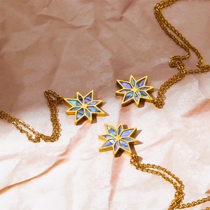 <span class=keywords><strong>Dina</strong></span> Vintage 18K oro impermeable collar de acero inoxidable hecho a mano Natural abulón Shell hexagrama David estrella colgante joyería - Product Image 2