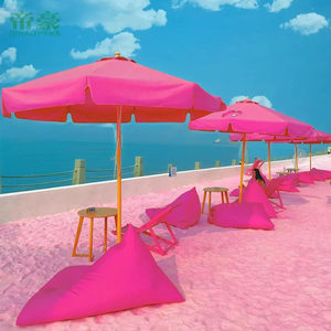 Parasol d'extérieur en tissu réglable avec logo personnalisé pour cour, bord de mer, plage, café commercial, colonne centrale - Product Image 4