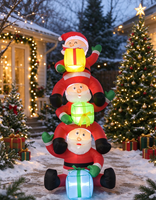 Père Noël gonflable de 1,80 m de haut, empilé sur trois niveaux, décoration de Noël, lumière LED, polyester