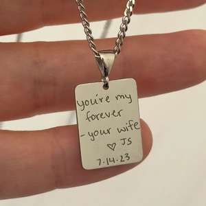Bijoux gravés en acier inoxydable <span class=keywords><strong>collier</strong></span> d'écriture réelle pour hommes femmes <span class=keywords><strong>collier</strong></span> manuscrit personnalisé enfants <span class=keywords><strong>dessin</strong></span> étiquettes bijoux - Product Image 6
