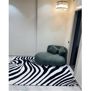 Modern zebra <b>print</b> rug bold black white hand tufted wool carpet living room <b>bedroom</b> handmade - Product Image 1