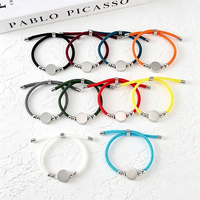 Bracelet tressé multicolore Ywyougang avec breloque cercle vierge et perles intercalaires, ajustable et gravable pour DIY