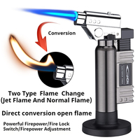 Briquet torche à flamme réglable à deux modes, jet et flamme ouverte normale, rechargeable au gaz, pour barbecue, cuisson, pâtisserie, camping