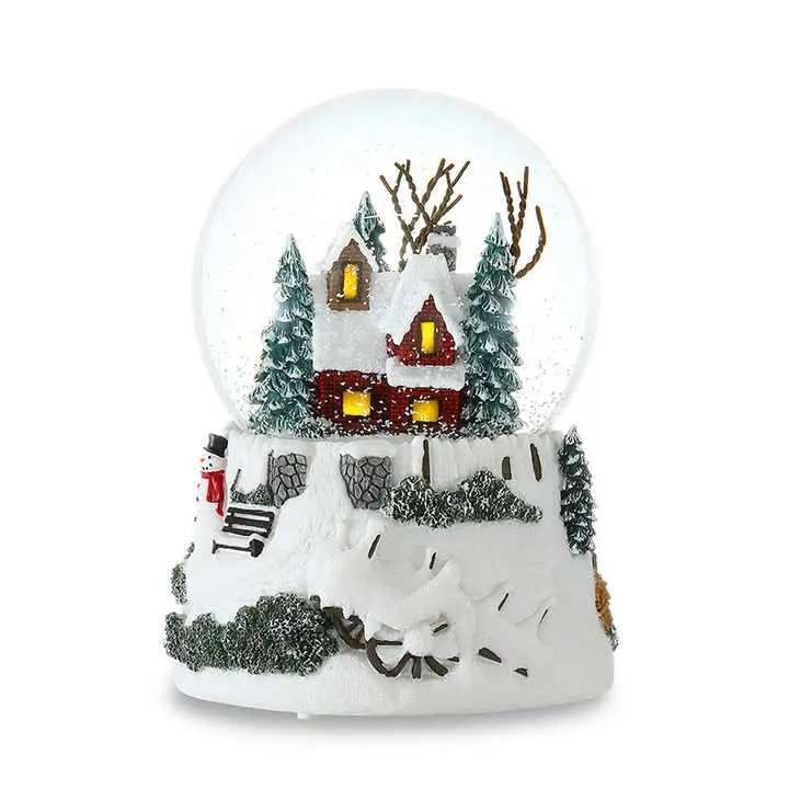 Подгонянные изделия из смолы снежный домик Рождественская елка Орнаментированный Рождественский подарок для детской музыки снежный шар