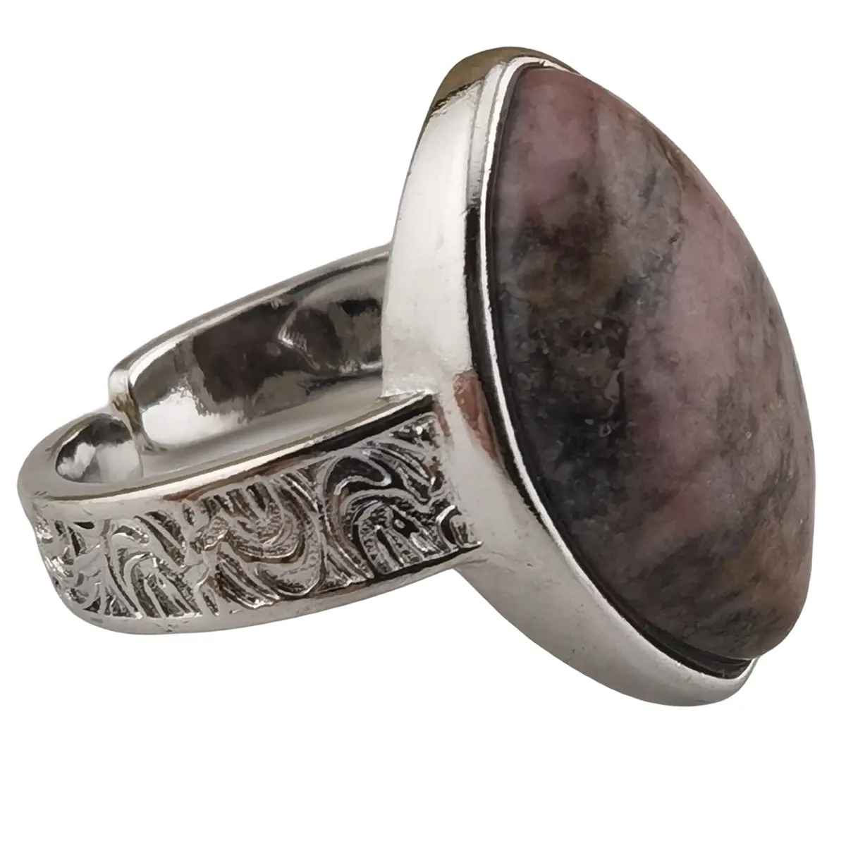 Bonito Natural Horse Eye Rhodochrosite Gemstone Anéis para As Mulheres Ajustáveis Mulheres Jóias Handmade Silver Ring