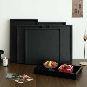 Japanese Style Black Wooden Serving <b>Tray</b> Rectangular Solid Wood <b>Tea</b> <b>Tray</b> Hotel Coffee Use - Product Image 2