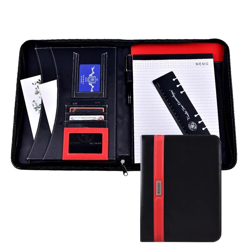 Customized High Quality Zipper Document A4 PU Leather Manager Document Portfolio Folder For Artwork