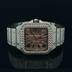 Reloj único de diamantes completamente helado Reloj de diamantes cultivados en laboratorio de hip hop de esqueleto de dos tonos con claridad Vvs - Product Image 1