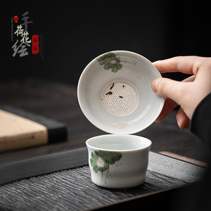 Juego de coladores de té de cerámica pintados a mano con diseño de loto, filtro de porcelana, accesorios para té Kung Fu, estilo tradicional chino - Product Image 1