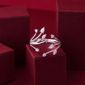 H & Fナチュラルローダイヤモンドリングツリーブランチシェイプソリッドゴールド18K 14K 9K結婚式の女性用0.303ctwVSダイヤモンドジュエリー