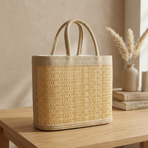Sac à main pratique en paille ArtisRaw avec poignée, fermeture ouverte, fait main, mode féminine, motif uni, multi-usages, lieu d'origine TN - Product Image 2
