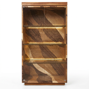 Wood Grain Pre-Assembled Freestanding 3-Shelf Glass Door Etagere <b>Display</b> <b>Rack</b> Card Guides 12mm Panel Decorative Storage for - Product Image 1